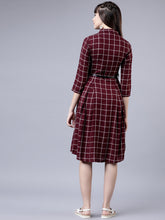 Load image into Gallery viewer, Queen ellie Women Maroon &amp; White Shirt Dress
