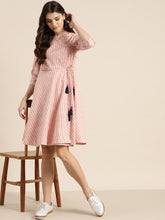 Load image into Gallery viewer, Queen ellie Women Pink &amp; White Striped Wrap Dress
