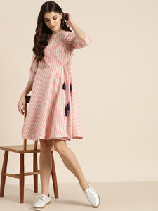 Queen ellie Women Pink & White Striped Wrap Dress