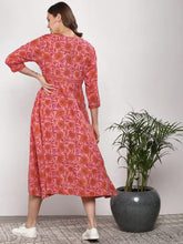 Load image into Gallery viewer, Queen ellie Women Pink &amp; Red Printed A-Line Dress
