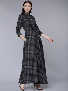 Queen ellie Women Black Printed Shirt Maxi Dress