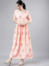 Load image into Gallery viewer, Queen ellie Women Peach-Coloured Checked Maxi Dress
