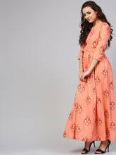 Load image into Gallery viewer, Queen ellie Women Peach-Coloured &amp; Red Printed Maxi Dress
