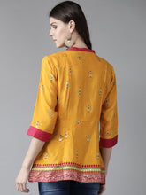 Load image into Gallery viewer, Queen Ellie Women Mustard Yellow &amp; Pink Printed Tunic
