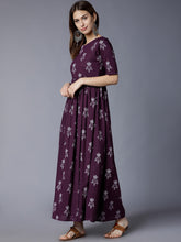 Load image into Gallery viewer, Queen ellie Women Purple Printed Maxi Dress
