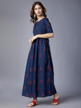 Load image into Gallery viewer, Queen ellie Women Navy Blue Printed Maxi Dress
