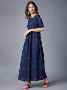 Queen ellie Women Navy Blue Printed Maxi Dress