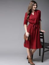 Load image into Gallery viewer, Queen ellie Women Maroon Solid Midi A-Line Dress
