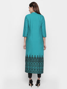 Queen ellie Women Green Embroidered Kurti