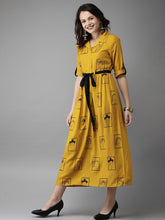 Load image into Gallery viewer, Queen ellie Women Mustard Printed Fit and Flare Dress
