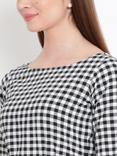 Load image into Gallery viewer, Queen ellie Women Black Checked Fit and Flare Dress
