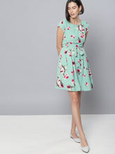 Load image into Gallery viewer, Queen ellie Women Green Printed Fit and Flare Dress
