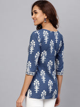 Load image into Gallery viewer, Queen ellie Women Navy Blue &amp; Off-White Printed A-line Kurti
