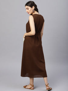 Queen ellie Women Brown Solid A-Line Dress