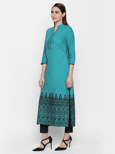 Queen ellie Women Green Embroidered Kurti