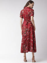 Load image into Gallery viewer, Queen ellie Maroon &amp; Olive Green Floral Print Maxi Shirt Dress
