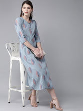 Load image into Gallery viewer, Queen ellie Women Blue &amp; Orange Printed A-Line Dress
