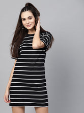 Load image into Gallery viewer, Queen ellie Women Black &amp; White Striped T-shirt Dress
