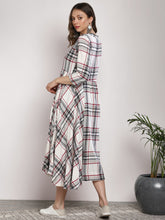 Load image into Gallery viewer, Queen ellie Women Off-White &amp; Black Checked Midi A-Line Dress
