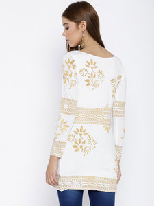 Queen ellie White & Gold-Toned Printed Kurti