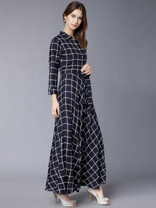 Queen ellie Women Navy Blue Printed Maxi Dress