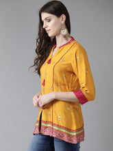 Load image into Gallery viewer, Queen Ellie Women Mustard Yellow &amp; Pink Printed Tunic
