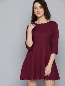 Queen ellie Women Burgundy Solid A-Line Dress