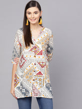 Load image into Gallery viewer, Queen ellie Women Off White &amp; Mustard Yellow Printed Straight Kurti
