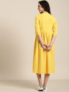 Queen ellie Women Yellow & White Solid A-Line Dress