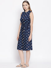 Load image into Gallery viewer, Queen ellie Women Navy Blue &amp; White Printed Shirt Dress
