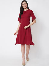 Load image into Gallery viewer, Queen ellie Women Maroon Solid Fit and Flare Dress
