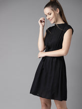 Load image into Gallery viewer, Queen ellie Women Black Solid Fit and Flare Dress
