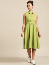 Load image into Gallery viewer, Queen ellie Women Green Solid Shirt Dress
