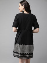 Load image into Gallery viewer, Queen ellie Women Black Printed A-Line Dress
