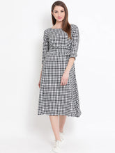 Load image into Gallery viewer, Queen ellie Women Black Checked Fit and Flare Dress
