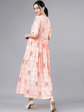 Load image into Gallery viewer, Queen ellie Women Peach-Coloured Checked Maxi Dress
