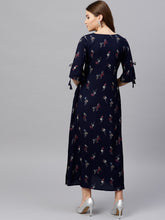 Load image into Gallery viewer, Queen ellie Women Navy Blue Printed Maxi Dress
