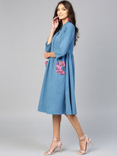 Load image into Gallery viewer, Queen ellie Women Blue Solid A-Line Dress
