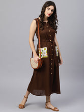 Load image into Gallery viewer, Queen ellie Women Brown Solid A-Line Dress
