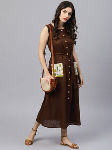 Queen ellie Women Brown Solid A-Line Dress