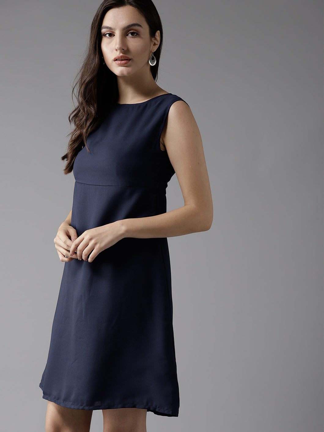 Queen ellie Women Navy Blue Solid A-Line Dress