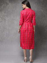 Load image into Gallery viewer, Queen ellie Women Pink &amp; White Checked Fusion A-Line Kurta
