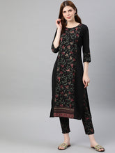 Load image into Gallery viewer, Queen Ellie Women Black &amp; Green Printed Kurta with Trouser
