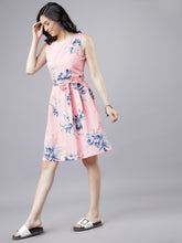 Load image into Gallery viewer, Queen ellie Women Pink &amp; Blue Floral Print Fit and Flare Dress
