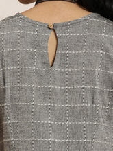 Load image into Gallery viewer, Queen ellie Women Grey &amp; White Lambani Checked A-Line Dress With Embroidered Detail
