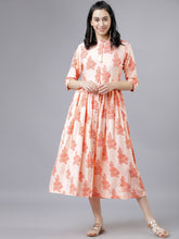 Load image into Gallery viewer, Queen ellie Women Peach-Coloured Floral Print Fit and Flare Dress
