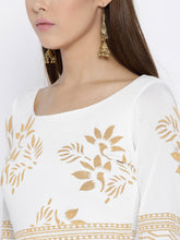 Load image into Gallery viewer, Queen ellie White &amp; Gold-Toned Printed Kurti
