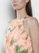 Load image into Gallery viewer, Queen ellie Women Peach-Coloured &amp; Green Tropical Printed Maxi Dress
