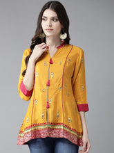 Load image into Gallery viewer, Queen Ellie Women Mustard Yellow &amp; Pink Printed Tunic
