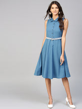 Load image into Gallery viewer, Queen ellie Women Blue Solid Shirt Dress
